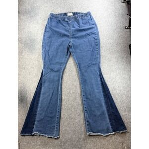 Jolie & Joy Jeans Womens 14 Blue Flare Pull On Denim Pants Frayed Hem X5F0021D